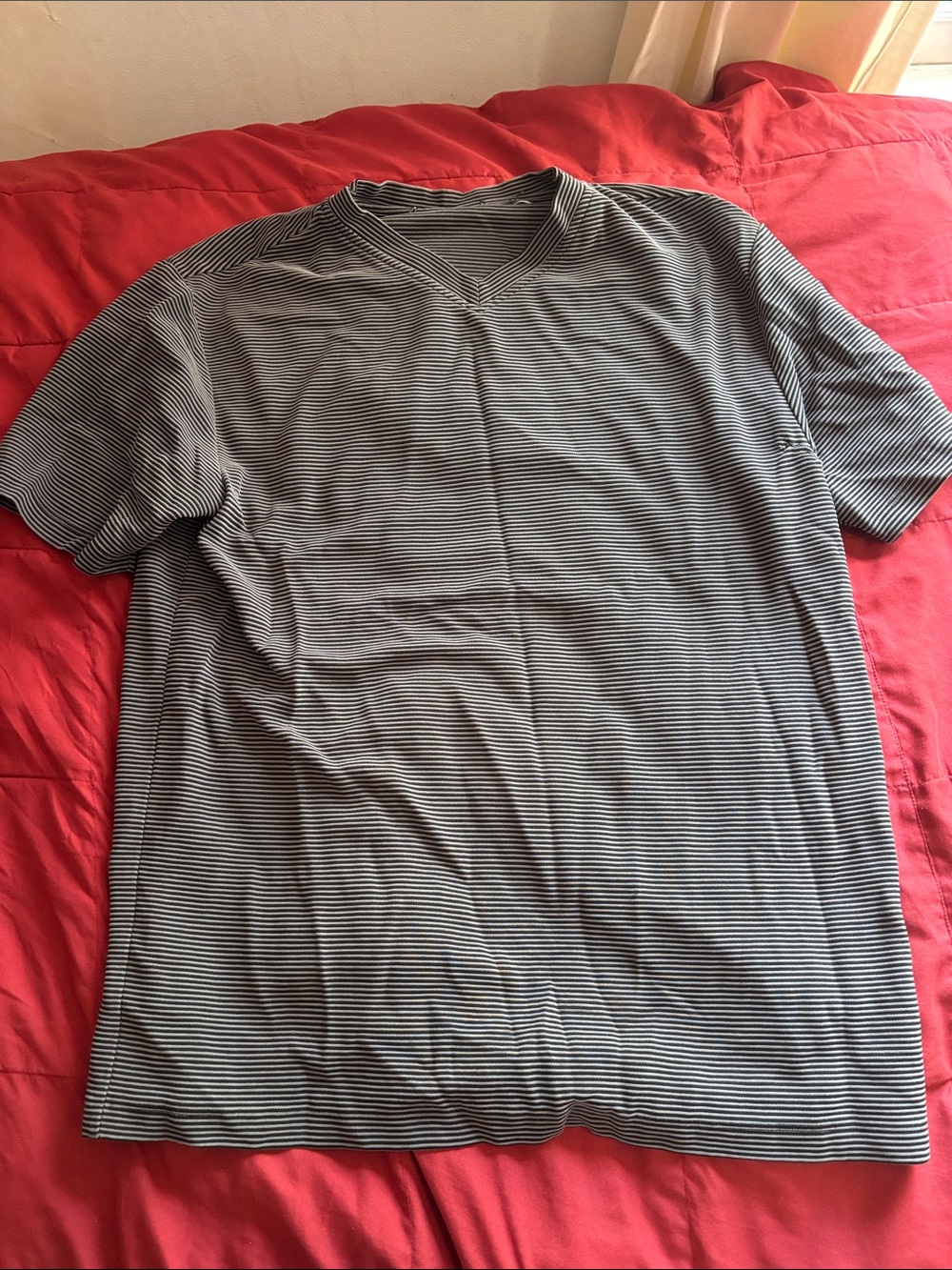 Men's Black & White Striped V‑Neck Shirt